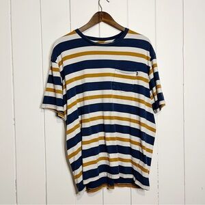 Loser Machine Company Blue White and Gold Striped T-Shirt. Size XL.